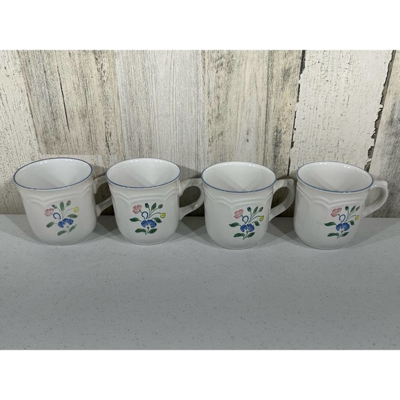 Floral Expressions Stoneware Set of 4 Coffee Tea Cups Mugs - Picture 1 of 7